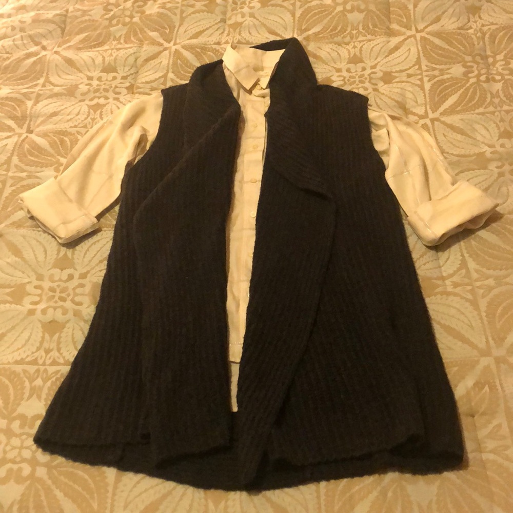 LOFT shawl color charcoal gray sweater vest S
